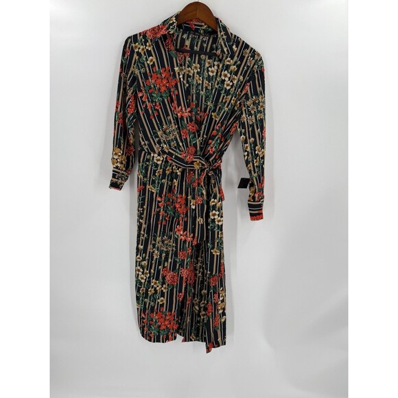 NWT Zara Basic Collection  XSMALL Multicolor Floral Striped Print Shirt Dress - Picture 8 of 13